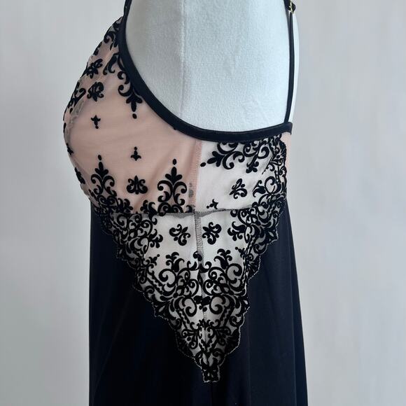 SOMA WOMENS EMBLISS KNIT FLOCKED CHEMISE SLEEP WEAR BLACK AND IVORY SIZE S - Picture 3 of 11